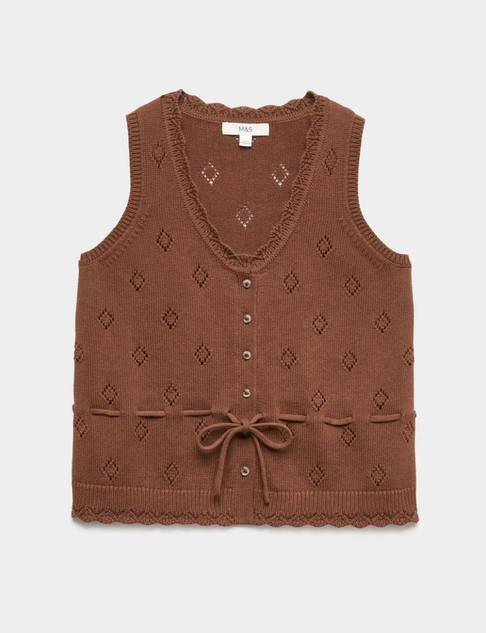 Pure Cotton Textured Cropped Knitted Vest