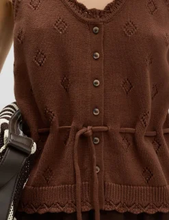 Pure Cotton Textured Cropped Knitted Vest