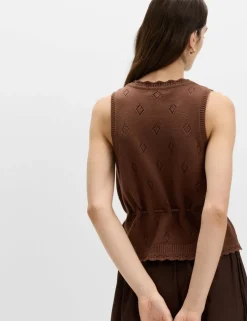 Pure Cotton Textured Cropped Knitted Vest