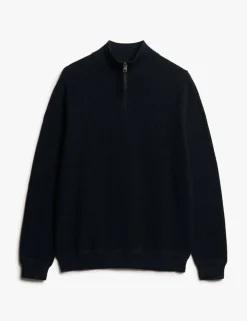 Pure Cotton Textured Half Zip Jumper