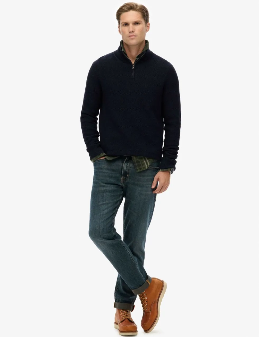 Pure Cotton Textured Half Zip Jumper