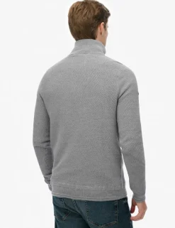 Pure Cotton Textured Half Zip Jumper