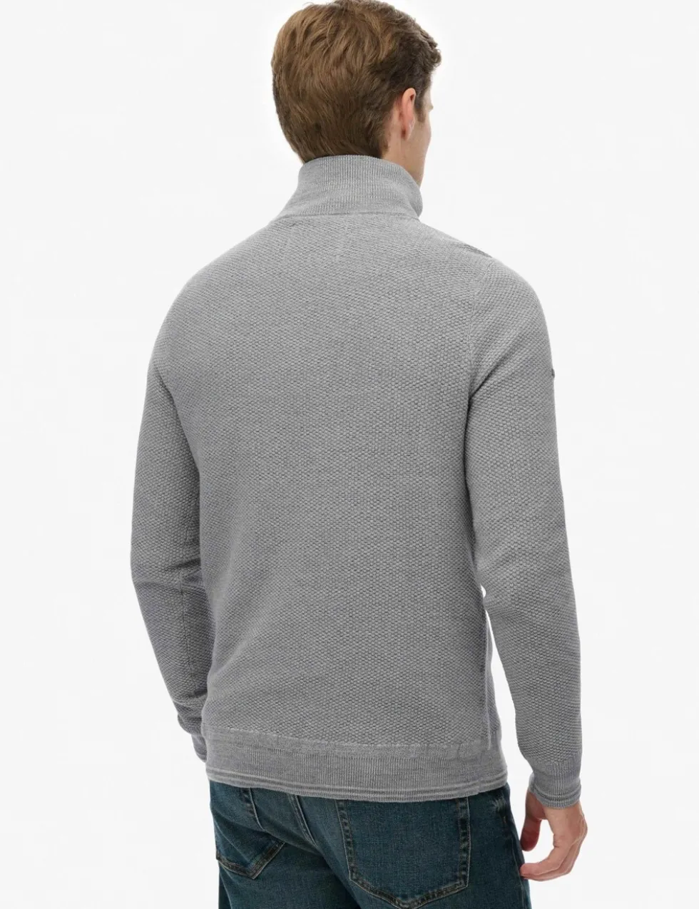Pure Cotton Textured Half Zip Jumper