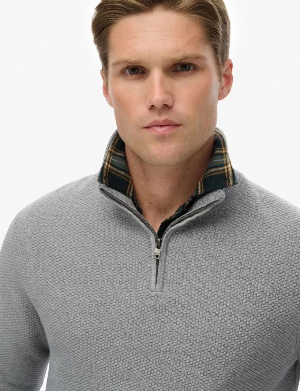 Pure Cotton Textured Half Zip Jumper