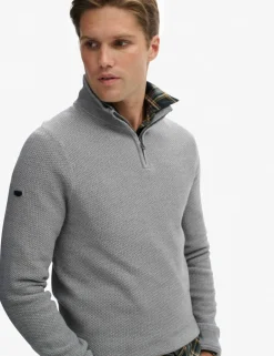 Pure Cotton Textured Half Zip Jumper