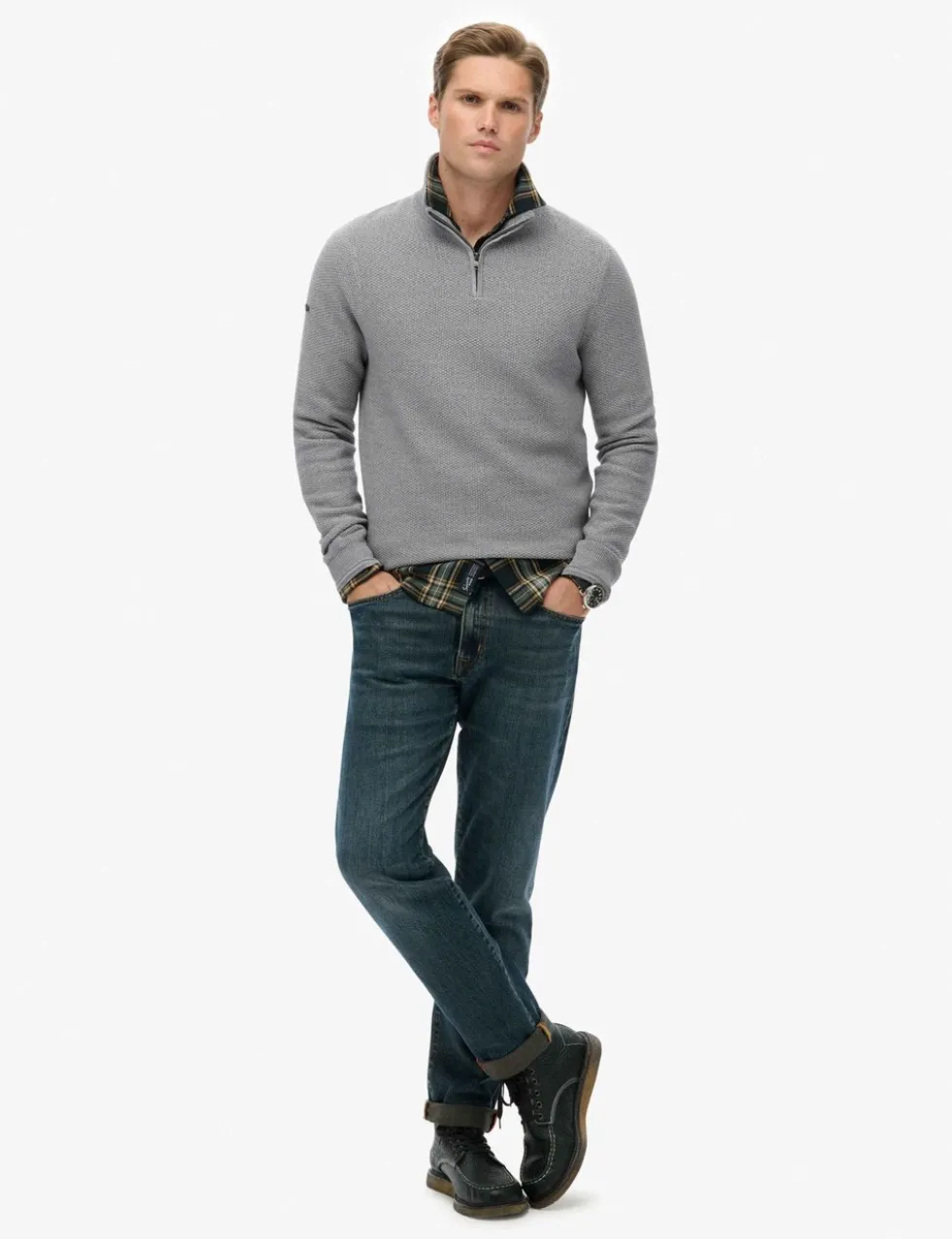 Pure Cotton Textured Half Zip Jumper