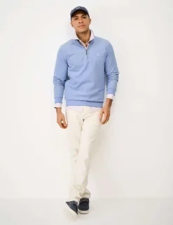 Pure Cotton Textured Half Zip Jumper