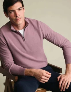 Pure Cotton Textured Half Zip Jumper