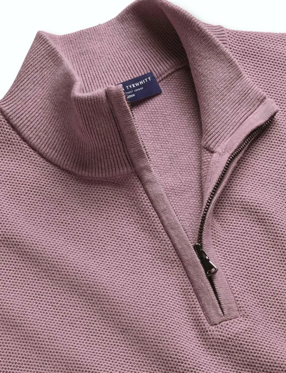 Pure Cotton Textured Half Zip Jumper