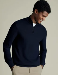 Pure Cotton Textured Half-Zip Jumper