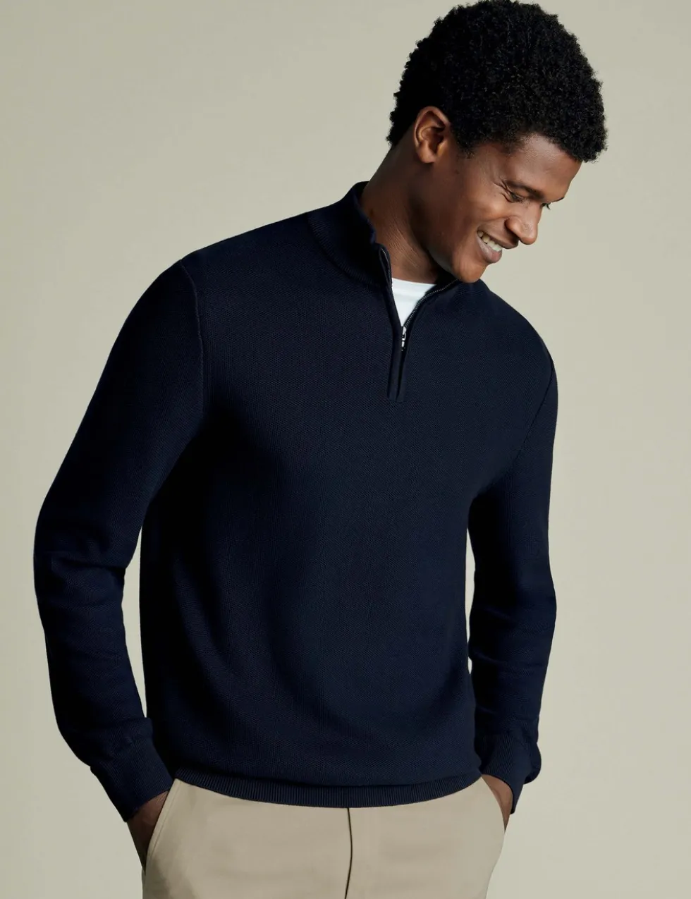 Pure Cotton Textured Half-Zip Jumper