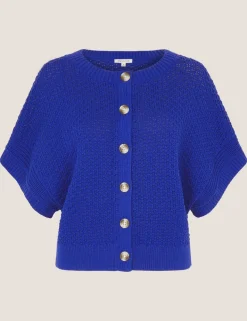 Pure Cotton Textured Half Sleeve Cardigan