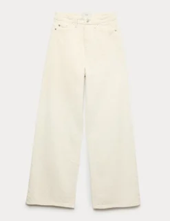 Pure Cotton Textured High Waisted Wide Leg Jeans