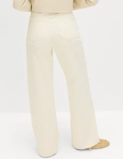 Pure Cotton Textured High Waisted Wide Leg Jeans