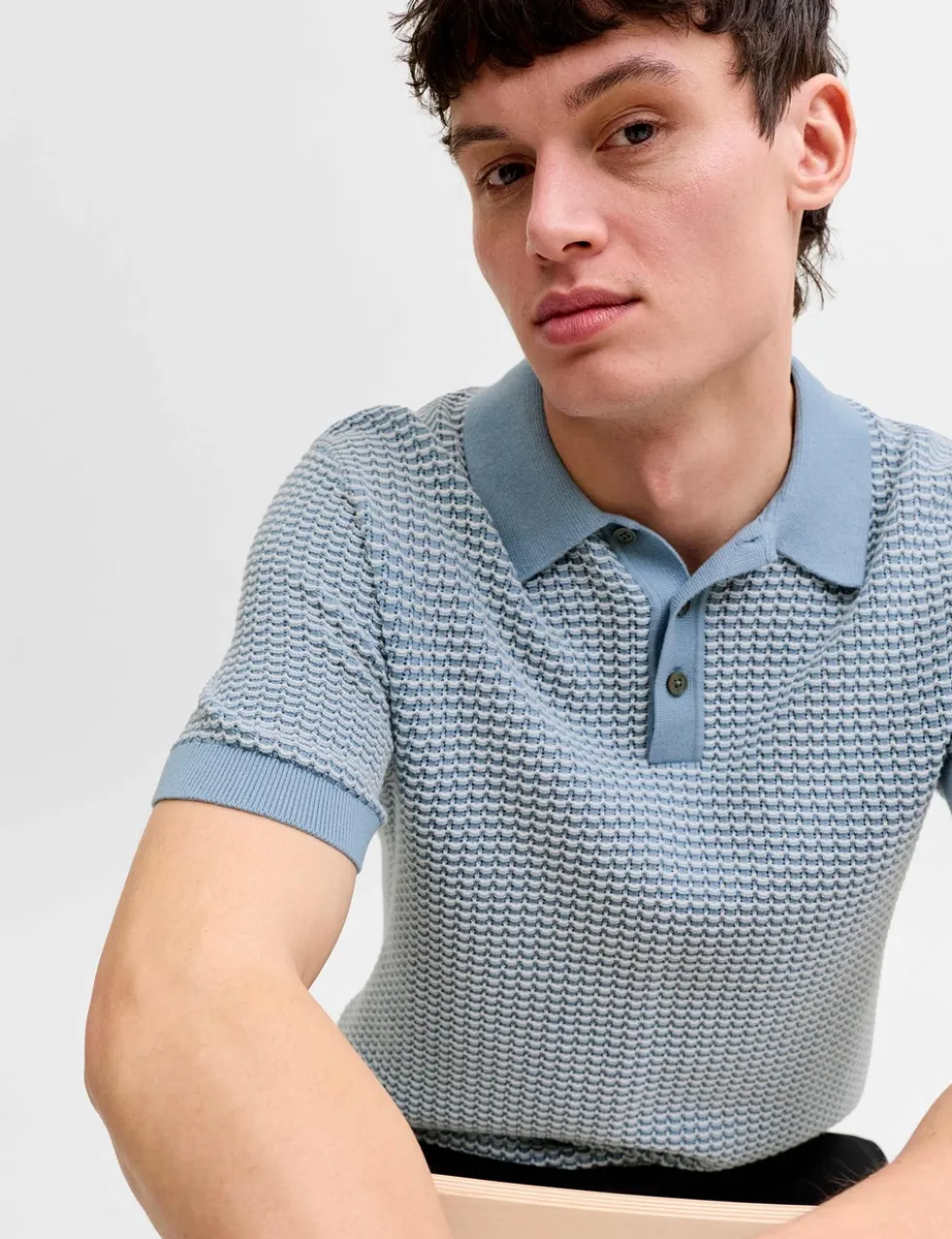 Pure Cotton Textured Knitted Polo Shirt