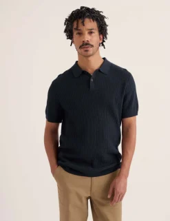 Pure Cotton Textured Knitted Polo Shirt