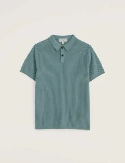 Pure Cotton Textured Knitted Polo Shirt