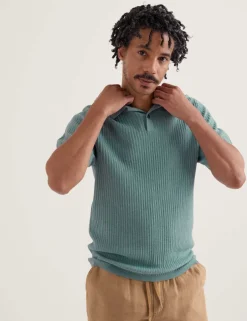 Pure Cotton Textured Knitted Polo Shirt
