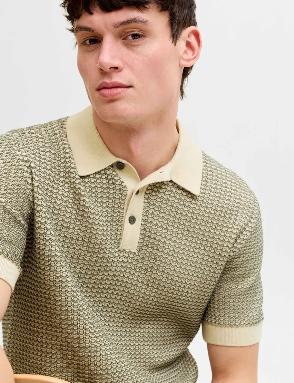 Pure Cotton Textured Knitted Polo Shirt