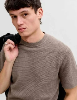 Pure Cotton Textured Knitted Crew Neck