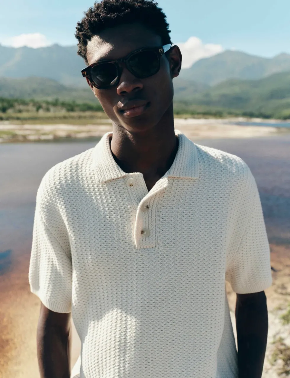 Pure Cotton Textured Knitted Polo Shirt
