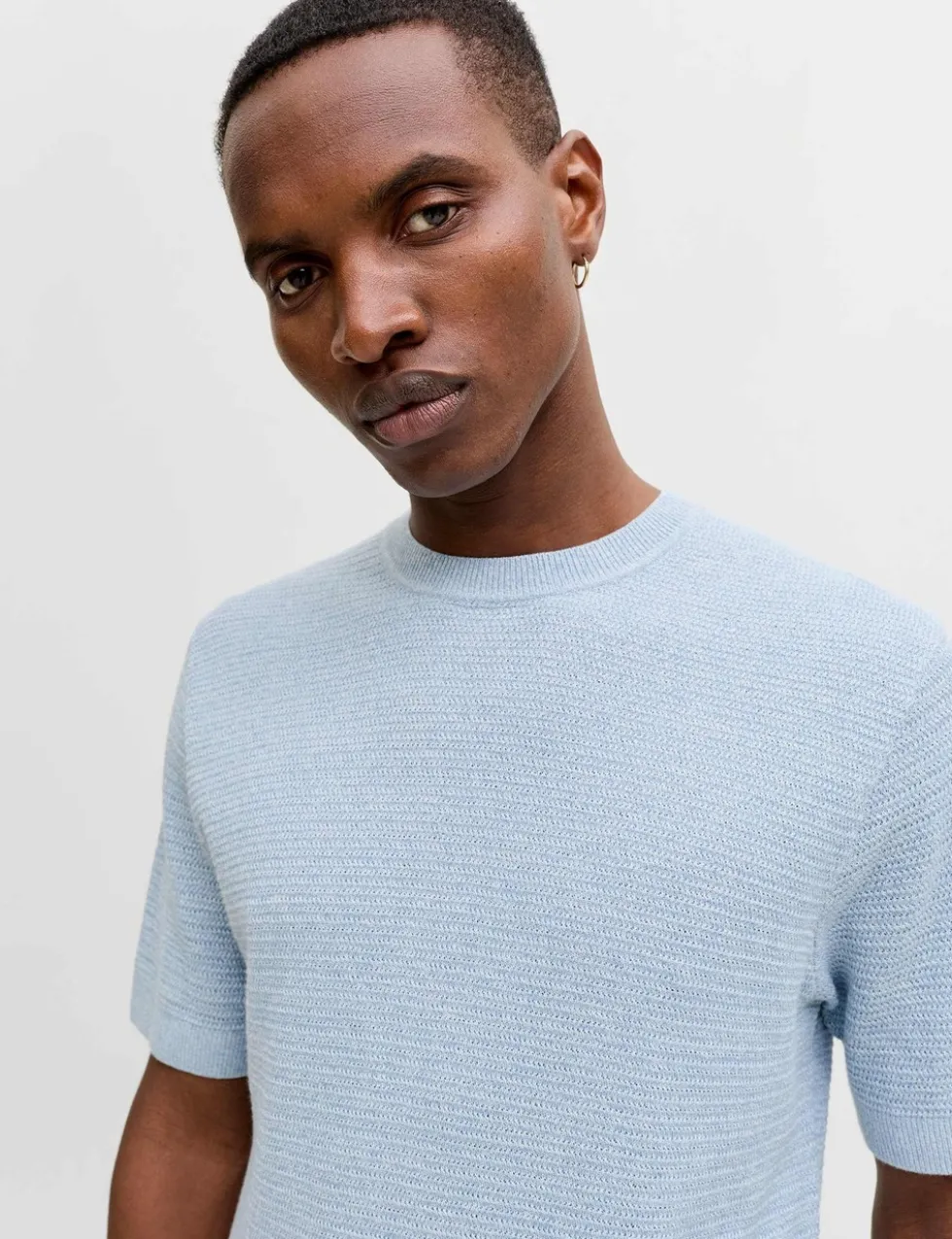 Pure Cotton Textured Knitted Crew Neck