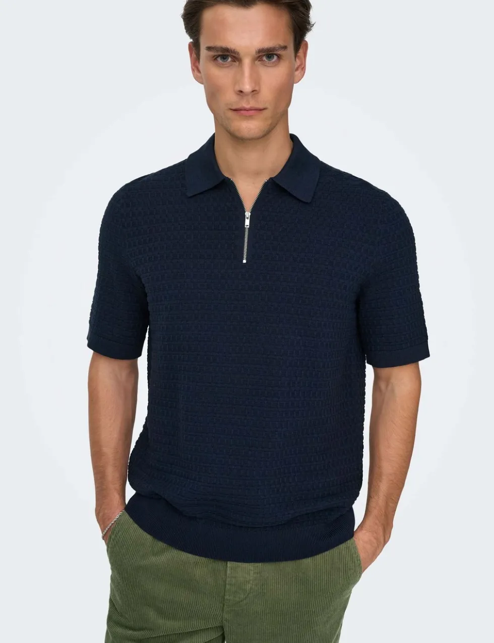 Pure Cotton Textured Knitted Polo Shirt