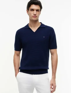 Pure Cotton Textured Knitted Polo Shirt
