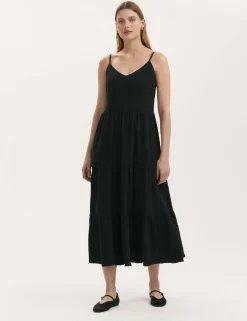 Pure Cotton Textured Midi Tiered Dress