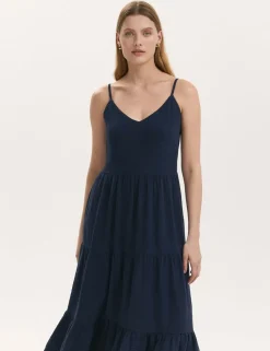 Pure Cotton Textured Midi Tiered Dress