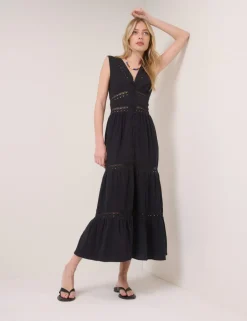 Pure Cotton Textured Midi Tiered Dress