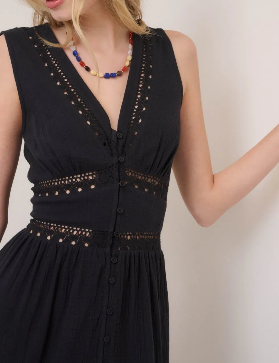 Pure Cotton Textured Midi Tiered Dress