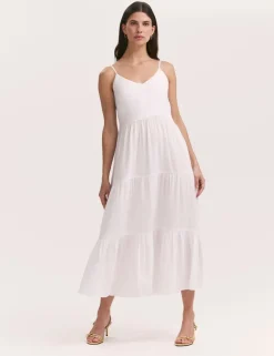 Pure Cotton Textured Midi Tiered Dress