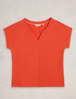 Pure Cotton Textured Notch Neck T-Shirt