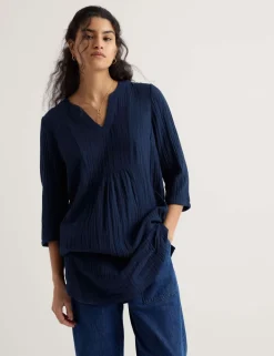 Pure Cotton Textured Notch Neck Relaxed Tunic