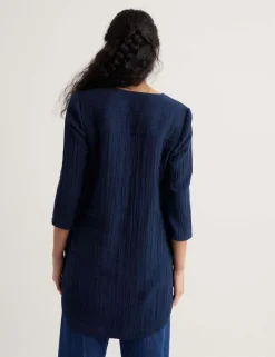 Pure Cotton Textured Notch Neck Relaxed Tunic