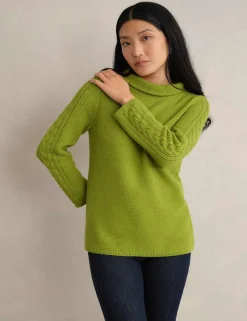 Pure Cotton Textured Roll Neck Jumper