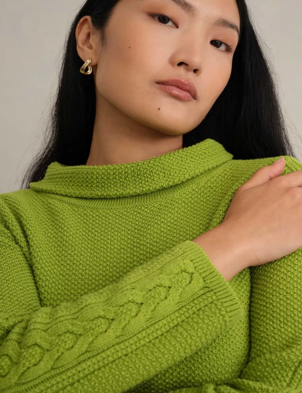 Pure Cotton Textured Roll Neck Jumper