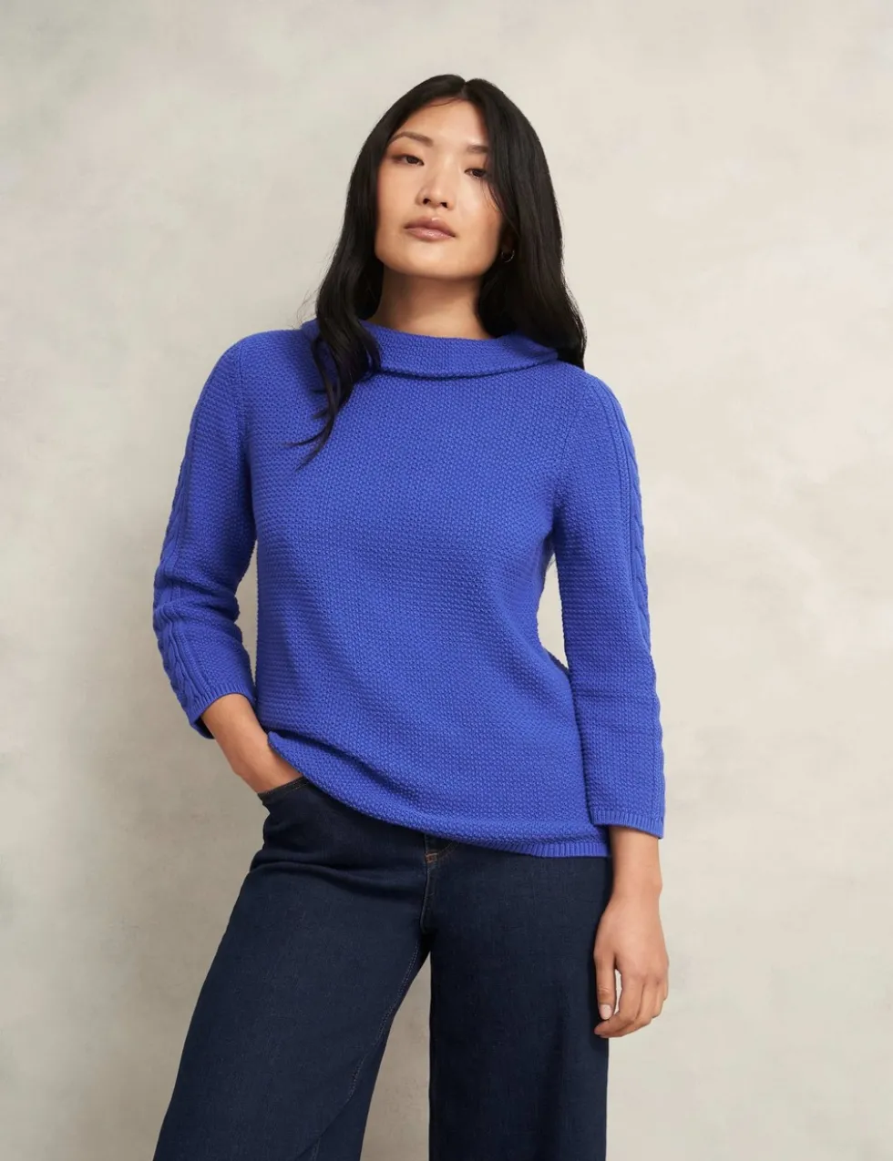 Pure Cotton Textured Roll Neck Jumper