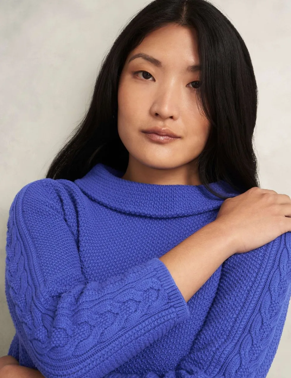 Pure Cotton Textured Roll Neck Jumper