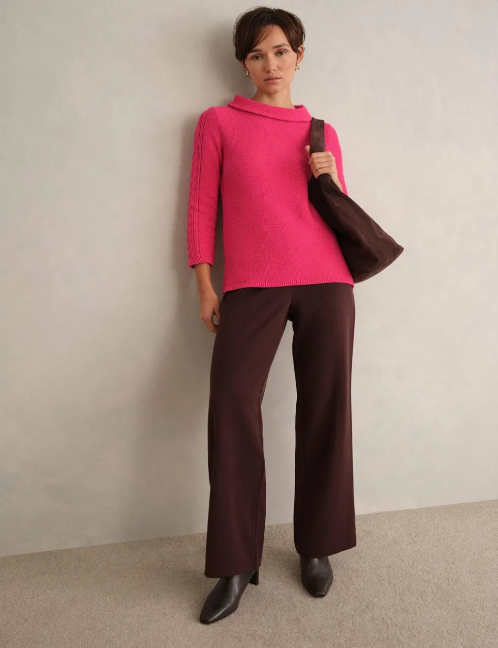 Pure Cotton Textured Roll Neck Jumper