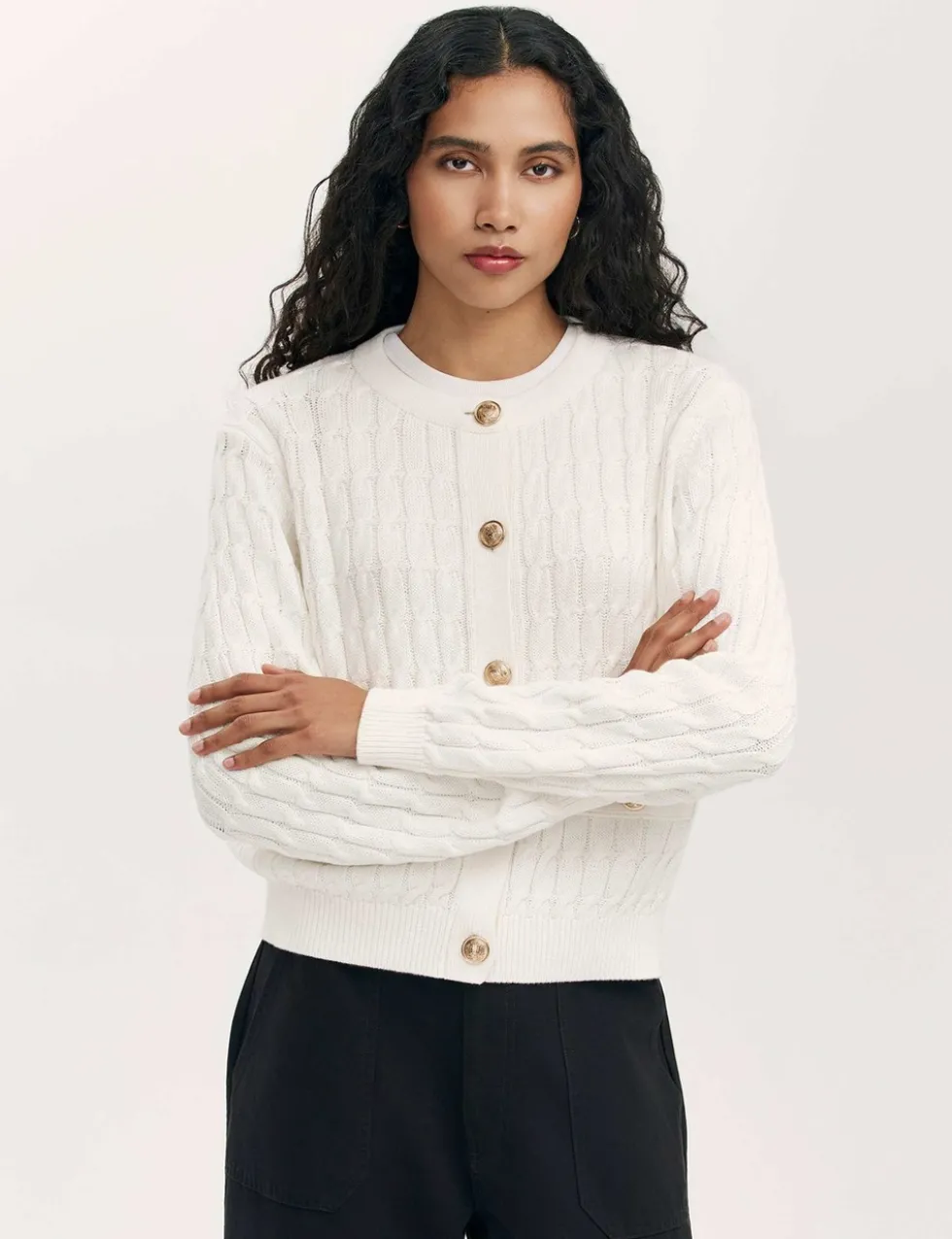 Pure Cotton Textured Round Neck Cardigan