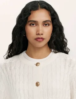 Pure Cotton Textured Round Neck Cardigan