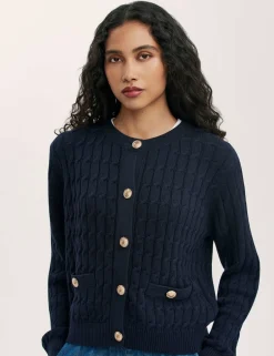 Pure Cotton Textured Round Neck Cardigan