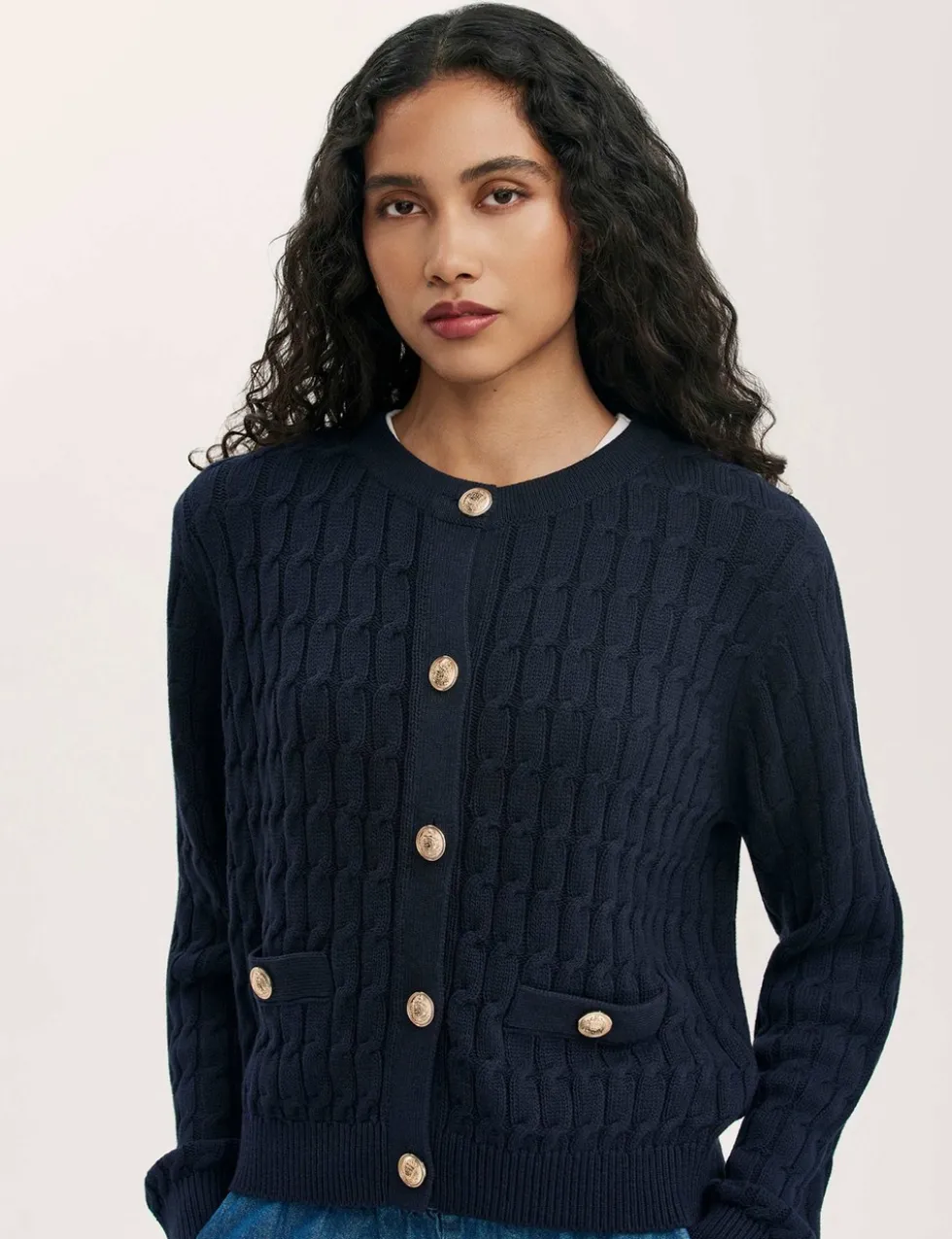 Pure Cotton Textured Round Neck Cardigan
