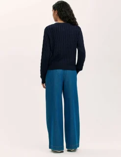 Pure Cotton Textured Round Neck Cardigan