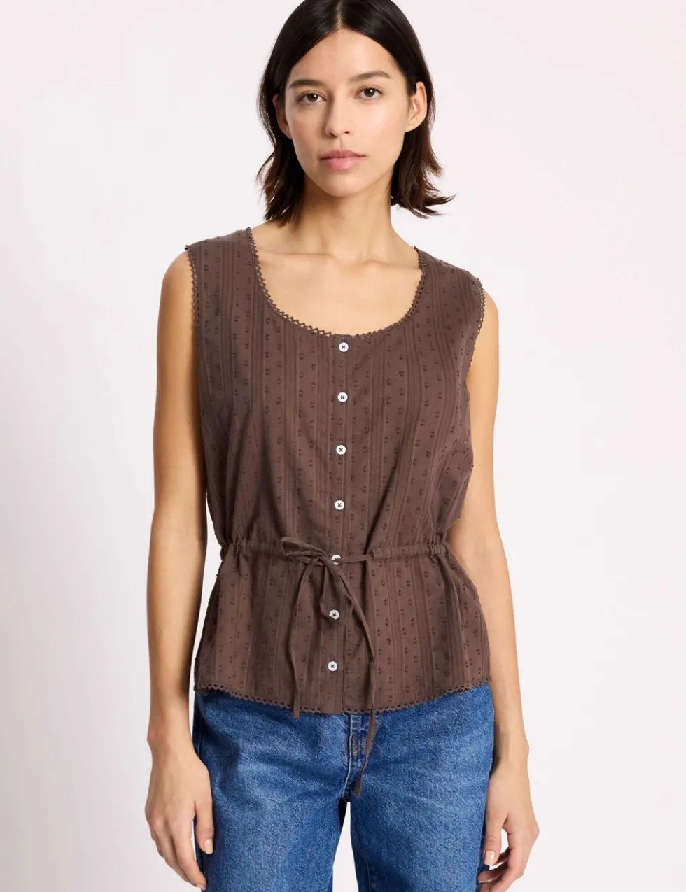 Pure Cotton Textured Scoop Neck Top