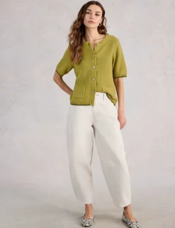 Pure Cotton Textured Short Sleeved Cardigan