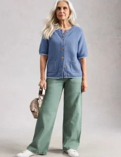 Pure Cotton Textured Short Sleeved Cardigan