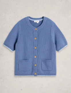 Pure Cotton Textured Short Sleeved Cardigan